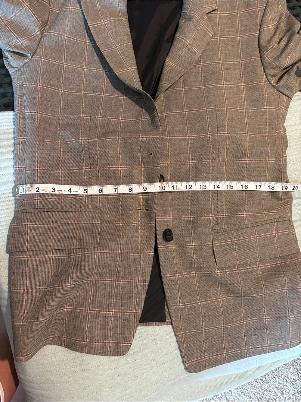 FRAME Women’s Plaid Windowpane Blazer L Gray Taupe Red Tailored - Picture 13 of 13